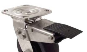 (image for) Yoke; Swivel; 5" x 2"; Plate (4"x4-1/2"; holes: 2-5/8"x3-5/8" slots to 3"x3"; 3/8" bolt); Stainless; 1/2" Bore; 2-7/16" Hub Length; Total Lock; 3-yr Warranty (Item #87444)