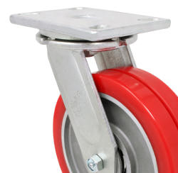 Yoke; Swivel; 8" x 2"; Plate (4-1/2"x6-1/4"; holes: 2-7/16"x4-15/16" slots to 3-3/8"x5-1/4"; 1/2" bolt); Prec Tprd Raceway; 1/2" Bore; 2-1/2" Hub Length; 2000# (Item #87100)