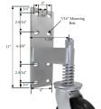 Yoke; 6" x 2"; Spring Loaded Gate Caster Bracket (11"x4"; 8 holes 1-3/4" (slotted to 3") x 9-1/2"; 7/16" bolt); 1/2" Bore; 2-1/2" Hub Length; 700# deflection (Item #88522)
