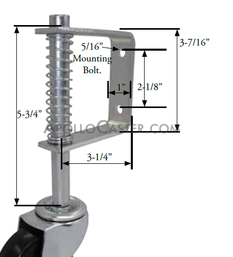 Gate Caster Bracket (1\"x3-7/16\"; Holes 2-1/8\" apart); Accepts 7/16\" Grip Riing stem caster (max 4\" wheel); 30# to full spring deflection. 2\" spring movement. (Item #88511)