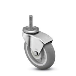 Caster; Swivel; 3 x 13/16; ThermoPlstc Rbr; Round (Gray); Threaded Stem; 5/16-18TPI x 1; Zinc; Plain bore; 120#; Hood (Item #67963)