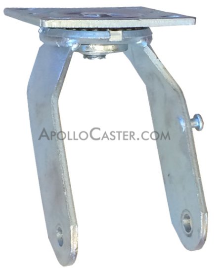 (image for) Yoke, Axle & Nut; Swivel; 8\" x 3\"; Top Plate (4\"x4-1/2\": holes: 2-5/8\"x3-5/8\" slotted to 3\"x3\"; 3/8\" bolt); Zinc; 1/2\" Bore; 3-1/4\" Hub Length; 250# (Item #88660)