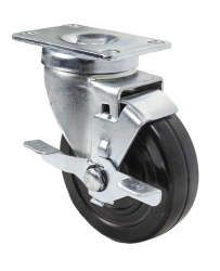 Caster; Swivel; 5" x 1-1/2"; Phenolic; Plate (3-1/8"x4-1/8"; holes: 1-3/4"x3" slots to 2-3/8"x3-3/8"; 3/8" bolt); Roller Brng; 400#; Dustcap; Brake (Item #63807)
