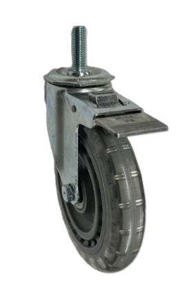 (image for) Caster; Swivel; 6" x 1-1/4"; Polyurethane (Clear); Threaded Stem (1/2"-13TPI x 1-1/2"); Zinc; Ball Brng; 300#; Total Lock brake; Dust Cover (Mtl) (Item #64749)