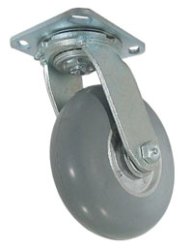 Caster; Swivel; 8"x2"; Balloon Rubber (Gr) on Alum; Plate (4"x4-1/2"; holes: 2-5/8"x3-5/8" slot to 3"x3"; 3/8" bolt); Zinc; Ball Brng; 500# (Item #67431)