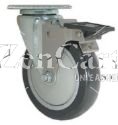(image for) Caster; Swivel; 5" x 1-1/4"; PolyU on PolyO (Gray); Plate (3-1/8"x4-1/8"; holes: 1-3/4"x3" slots to 2-3/8"x3-3/8"; 3/8" bolt); Ball Brng; 300#; Pedal Brake (Item #63678)
