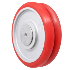 Caster; Dual Wheel; Swivel; 10" x 2" (x 2); HD PolyU on Alum; Plate (4-1/2"x6-1/4"; holes: 2-7/16"x4-15/16" slots to 3-3/8"x5-1/4"); 1500#; Prec BB; Ergonomic (Item #62996)