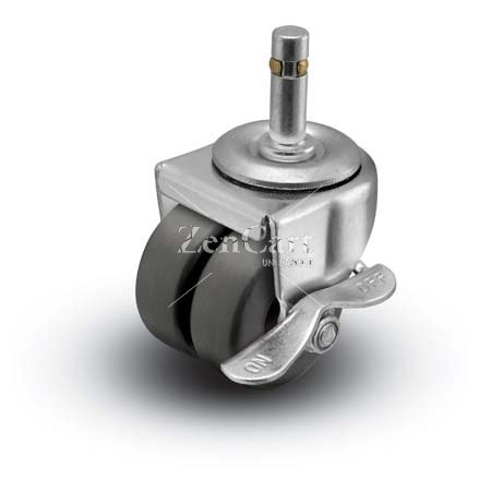 (image for) Caster; Dual; Swivel; 2 x 7/8"; (x2) Thermoplastized Rubber (Gray); Grip Ring; 7/16x1-7/16; Zinc; Plain bore; 180#; Side friction brake (Item #67585)