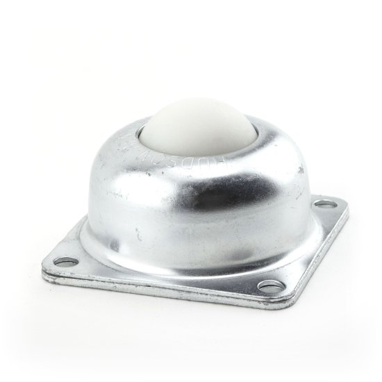 (image for) Ball Transfer; 1-1/2\" Ball; Nylon; Flange: 3\"x3\"; 4-hole spacing: 2-7/16\"x2-7/16\"; 1/4\" bolt; Stainless Steel; 125#; 1-13/16\" load height (Item #89451)