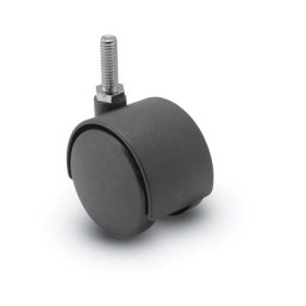 (image for) Caster; Twin; Swivel; 2" (50mm); Nylon; Threaded Stem; 5/16"-18TPI x 1"; Zinc Body; 75#; Black Hood (Item #68558)