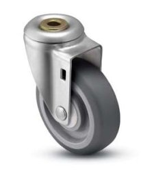 Caster; Swivel; 3" x 1-1/4"; Thermoplastized Rubber (Gray); Hollow Kingpin; 1/2" bolt; Zinc; Ball Brng; 210#; Thread Guards (Item #68813)