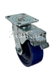 (image for) Caster; Swivel; 6" x 2"; Solid Polyurethane; Plate (4"x4-1/2"; holes: 2-5/8"x3-5/8" slots to 3"x3"; 3/8" bolt); Zinc; Roller Brng; 1000#; Total Lock (Trailing) (Item #64004)