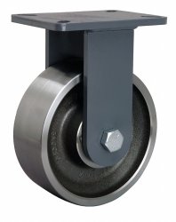 Caster; Rigid; 8"x3"; Steel (Forged); Plate (4-1/2x6-1/4; holes: 2-7/16x4-15/16 slotted to 3-3/8x5-1/4; 1/2 bolt); Zinc; Roller Brng; 2000# (Item #63241)