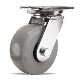 (image for) Caster; Swivel; 8" x 3"; Polyurethane (Gray); Plate (5-1/4"x7-1/4"; holes: 3-3/8"x5-1/4" slotted to 4-1/8"x6-1/8"; 1/2" bolt); Zinc; Sealed Prec BB; 3000# (Item #66212)