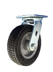 Caster; Swivel; 10" x 3"; Flat Free (Black); Plate (4"x4-1/2"; holes: 2-5/8"x3-5/8" slots to 3"x3"; 3/8" bolt); Zinc; Ball Brng; 280#; Sawtooth tread (Item #66576)