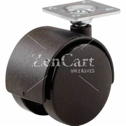(image for) Caster; Twin Wheel; Swivel; 60mm; Polyurethane Tread; Plate (1-1/2" x 1-1/2"; holes: 1" x 1"; 3/16" bolt); Black; Riveted Axle; 120#; Hood (Item #63108)