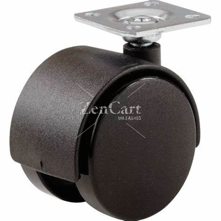 (image for) Caster; Twin Wheel; Swivel; 60mm; Polyurethane Tread; Plate (1-1/2" x 1-1/2"; holes: 1" x 1"; 3/16" bolt); Black; Riveted Axle; 120#; Hood (Item #63108)
