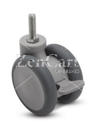 (image for) Caster; Twin Wheel; Swivel; 65mm; Thermoplastized Rubber (Gray); Threaded Stem (3/8"-16TPI x 3/4"); Gray; Riveted Axle; 110#; Wheel Brake (Item #65549)