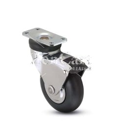 (image for) Caster; Std; Swiv; 3" x 15/16"; Rubber; Soft; Plate; 1-1/4"x2-3/8"; holes: 13/16"x1-1/4"; 3/16" bolt; Chrome; Prec Ball Brng; Hooded; Brake; Thread Guards; 110# (Item #65775)