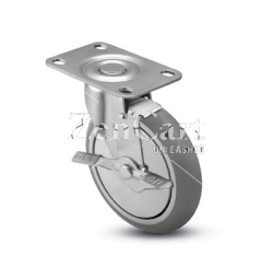 (image for) Caster; Swivel; 5 x 15/16; Gray Rubber (Donut); Plate (2-5/8x3-3/4; holes: 1-3/4x2-3/4 slotted to 3; 5/16 bolt); Plain bore; 160#; Thread guards; Tread Brake (Item #66496)
