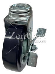 (image for) Caster; Swivel; 6" x 2"; Blue PolyU on PolyO; Hollow Kingpin (1/2" bolt hole); Zinc; Prec Ball Brng; 400#; Brake (Item #63025)