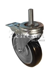 (image for) Caster; Swivel; 4" x 1-1/4"; PolyU on PolyO (Blue); Threaded Stem (1/2"-13TPI x 1"); Zinc; Ball Brng; 300#; Total Lock; Steel Brake Pedal (Item #66448)