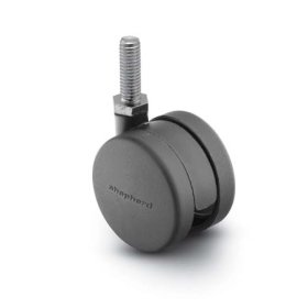 (image for) Caster; Twin; Swivel; 2" (50mm); Nylon; Threaded Stem; 5/16"-18TPI x 1/2" high; Black; Zinc Body Brng; 75# (Series discontinued. Limited stock) (Item #69435)