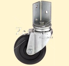 (image for) Caster; Swivel; 3" x 7/8"; Rubber (Hard); Angle Iron Bracket (1-3/16"x2-1/16"; 3 holes; 1/4" bolt); Zinc; Plain bore; 100# (Item #65684)