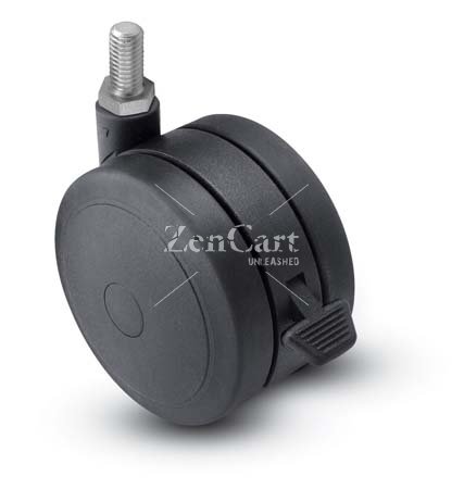 (image for) Caster; Twin; Swivel; 5" (125mm); Polyurethane; Threaded Stem; 1/2"-13TPI x 1-1/2"; Black; Rivet; 180#; Pedal Lock; Wheel (Item #68645)