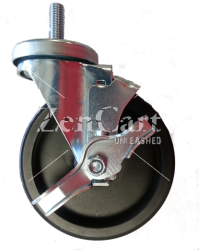 (image for) Caster; Swivel; 4" x 1-1/4"; Polyolefin; Threaded Stem (5/8"-11TPI x 1-3/4"); Zinc; Delrin Spanner; 275#; Wheel brake (Item #63636)