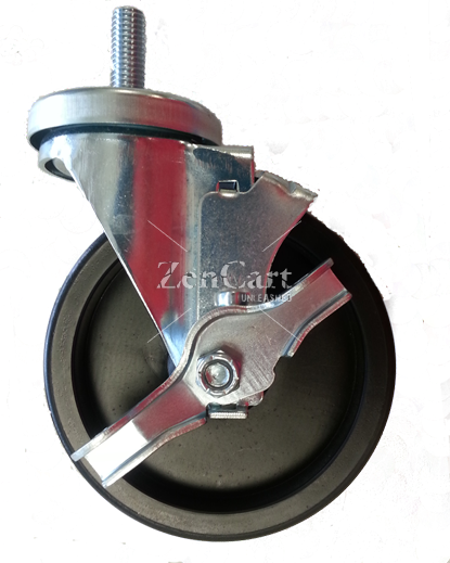 (image for) Caster; Swivel; 3-1/2" x 1-1/4"; Polyolefin; Threaded Stem (1/2"-13TPI x 1-1/2"); Zinc; Plain bore; 300#; Tread brake; Dust Cover (Mtl) (Item #65806)