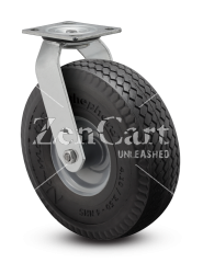(image for) Caster; Swivel; 10" x 4"; Flat Free Tire (BK); Plt (4"x4-1/2"; holes: 2-5/8"x3-5/8" slots to 3"x3"; 3/8" bolt); Znc; Prec Ball Brngs; 440#; USA Made; Face Brake (Item #62967)