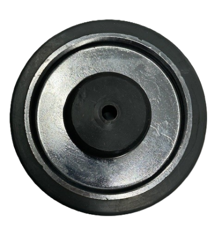 (image for) Caster; Swivel; 5" x 1-1/4"; Gray Rubber on Alum; Plate (2-1/2"x3-3/4"; holes: 1-3/4"x2-7/8" slots to 3"; 5/16" bolt); Zinc; Prec Ball Brngs; 250#; Dust Cover (Item #62921)