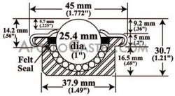 (image for) Ball Transfer; 1"; Steel Ball; Round Drop-in Base (1-1/2" x 11/16"); Machined Steel Housing; 440#; 9/16" Load Height; Weep Hole(s) (Item #88176)