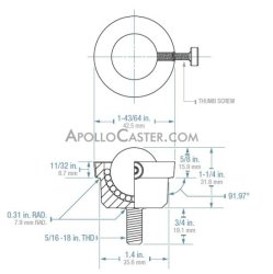 (image for) Ball Transfer; 1" Nylon ball; Round Machined base with Threaded Stud; 5/16"-18TPI x 3/4"; Black steel housing; 1-11/16" O.D.; 200#; 5/8" load height; Lockable (Item #88251)