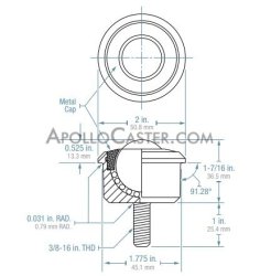 (image for) Ball Transfer; 1-3/16"; Steel Main ball; Threaded Stem (3/8"-16TPI x 1"); Carbon Steel housing; 750#; 17/32" load height; Hi temp (400 deg) (Item #87654)