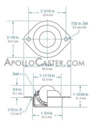 (image for) Ball Transfer; Low Profile; 1" Stainless Steel ball; Flange (2-1/8"x2-3/4": two holes: 2-3/16" apart); Stainless Steel housing; 75#; Low 3/4" inch profile (Item #89098)