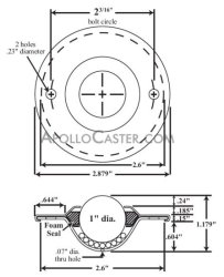 (image for) Ball Transfer; 1"; Stainless Steel ball; Flange; Round (2-7/8" diameter: two holes: 2-3/16" apart); Stainless Housing; 125# (Item #88081)