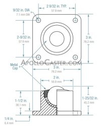 (image for) Ball Transfer; 1-3/16" Ball; Stainless Steel ball and housing; Flange: 3"x3"; holes: 2-7/16"x2-7/16"; 1/4" bolt; 750#; 2" load height; Steel Support Cup; (Item #87740)