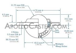 (image for) Ball Transfer; 1-1/4" Stainless Steel Ball; Round (74mm diameter: 3 holes: 2-5/16" apart); Stainless Housing; 275#; Weep Hole(s) (Item #87257)