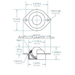 (image for) Ball Transfer; Low Profile; 1" Stainless Steel ball; Flange (2-1/8"x2-3/4": two holes: 2-3/16" apart); Carbon Steel housing; 75#; Low 3/4" inch profile (Item #88805)