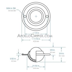 (image for) Ball Transfer; Low Profile; 5/8" Steel ball; Flange (1-11/16" diameter; two 1/8" holes: 1-1/4" apart); Carbon Steel flange; 20#; 3/8" profile (Item #88815)