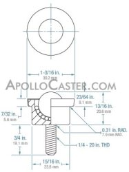 (image for) Ball Transfer; 5/8" Nylon ball; Round Machined base with Threaded Stud; 1/4"-20TPI x3/4"; Carbon steel housing; 15/16" O.D.; 125#; 3/8" load height (Item #88562)