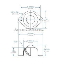 (image for) Ball Transfer; 1" Nylon Ball; Steel housing; flange: 2-3/4"x2"; holes 2-3/16" apart; 3/16" holes; 75# weight cap. 1-3/16" load height (Item #89677)