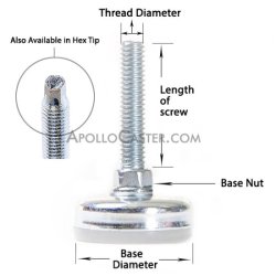 (image for) Glide; base is 3/8 tall x 1-3/8 diam; Polyethylene; Threaded Stem (3/8"-16TPI x3"); Zinc; 150# (Item #88678)