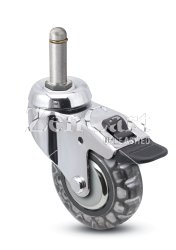 (image for) Caster; Swivel; 3" x 15/16"; Polyurethane (Clear); Grip Ring (7/16" x 7/8"); Chrome; Precision Ball Brng; 120#; Total Lock Brake: Thread Guards (Item #65742)