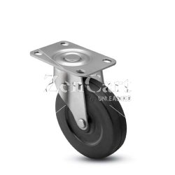 (image for) Caster; Swivel; 2" x 15/16"; Rubber; Soft; Top Plate; 1-7/8"x2-9/16"; holes 15/16"x2-1/8"; 1/4" bolt; Zinc; Plain bore Brng; 90# (Item #69648)
