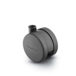 Caster; Twin; Swivel; 2-3/8" (60mm); Nylon; Stemless; Black; Rivet Brng; 100# (Receives Shepherd 0.35" x 1-1/8" stem) (Item #68729)