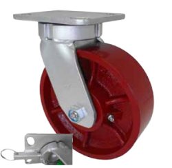 Caster; Swivel; 6" x 2"; Crowned Duc Steel; Plate (4-1/2"x6-1/4"; holes: 2-7/16"x4-15/16" slotted to 3-3/8"x5-1/4"); Roller Brng; 2000#; Kingpinless; Pos Lok (Item #63164)