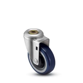 (image for) Caster; Swivel; 4" x 1-1/4"; PolyU on PolyO (Blue); Hollow Kingpin; 1/2 bolt; Zinc; Precision Ball Brng; 300#; Thread Guards (Item #68286)